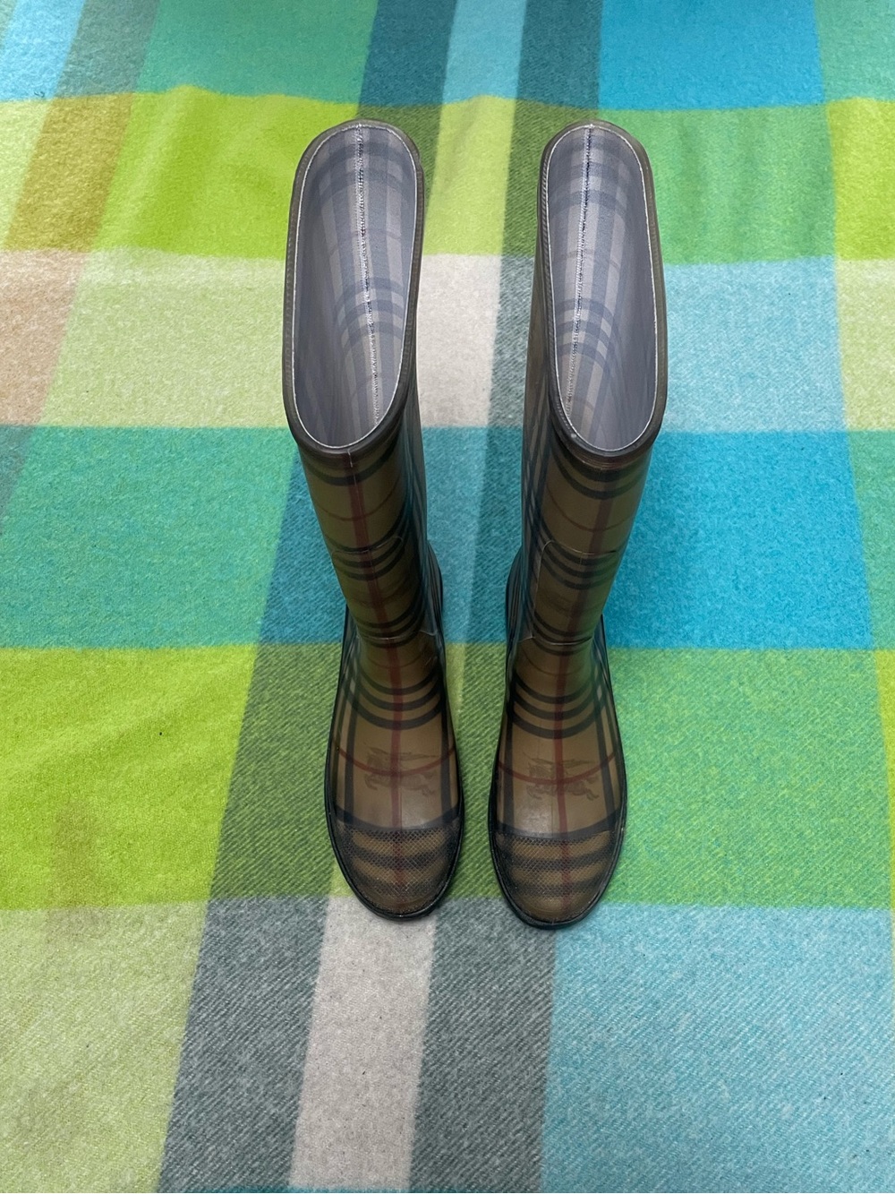 BURBERRY Authentic Rubber Printed Rain Boots Women’s Size 7US Made in Italy